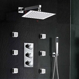 Thermostatic Mixer Valve 8"Ultrathin Square Rainfall Shower With 6 Pcs Body Jets