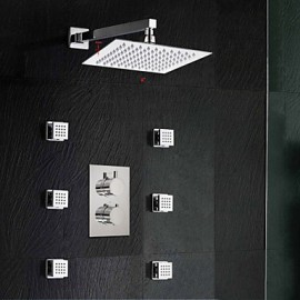 New Square Rain 8 " Thermostatic Shower Tap Set W/ 6 Massage Jets Body Spray