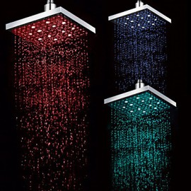 8 INCH Chrome Finish Rectangular Temperature-Controlled 3 Colors LED Shower Rainfall Shower