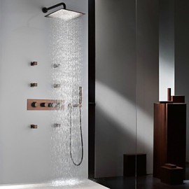 Phasat? Thermostatic Orb Finish Shower Tap Set, 12" Rainfall Shower Head And Spa Body Massage Spray Jets