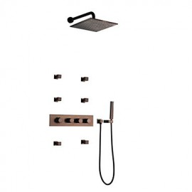 Phasat? Thermostatic Orb Finish Shower Tap Set, 12" Rainfall Shower Head And Spa Body Massage Spray Jets