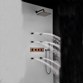 Phasat? Thermostatic Orb Finish Shower Tap Set, 12" Rainfall Shower Head And Spa Body Massage Spray Jets