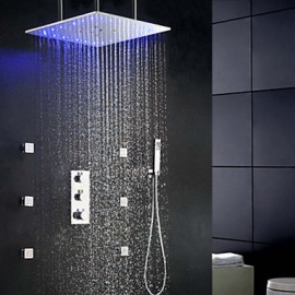 Thermostat Swash And Rainfall Bath Shower Set, 20 Inch Ceil Mounted 3 Colors Temperature Sensitive LED Shower Head