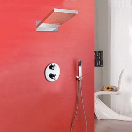 Modern Thermostatic Shower Tap Set 23 inch Rainfall Brass Shower Head W/ Hand Shower Chrome Polish