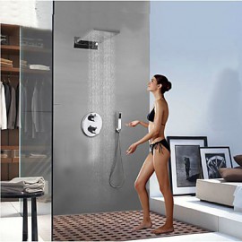 Modern Thermostatic Shower Tap Set 23 inch Rainfall Brass Shower Head W/ Hand Shower Chrome Polish