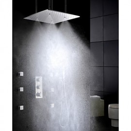 Chrome Thermostatic Bathroom Shower Tap Set, Brushed Atomizing And Rainfall Shower Head With Spa Massage Spray Jet