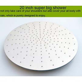 Thermostat Rainfall Bath Shower Tap Set, 20 Inch Ceil Mounted 3 Colors Round Temperature Sensitive LED Shower Head