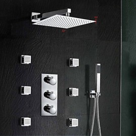 12'' Concealed Install Thermostatic Shower Tap With Handheld Shower Chrome Waterfall Rain Shower Mixer Tap
