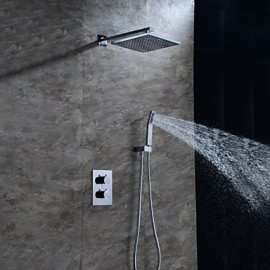 Contemporary Chrome Brass Thermostatic Shower Tap with Air Injection Technology Shower Head
