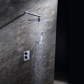 Contemporary Chrome Brass Thermostatic Shower Tap with Air Injection Technology Shower Head