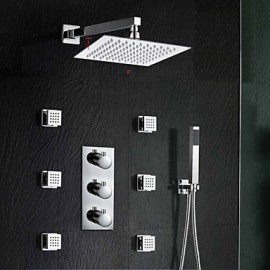 Bathroom Shower With Luxury 8 " Shower Head (Wall Mount) Rainfall Thermostatic 6 Massage Jets Spray Body Shower
